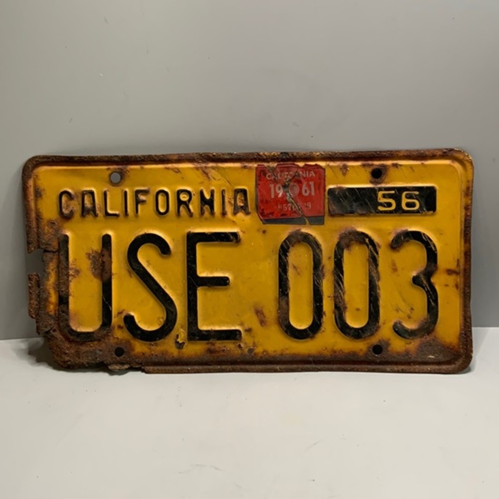 California Auto Vintage License Plate. 1956. Yellow w/ Black lettering.